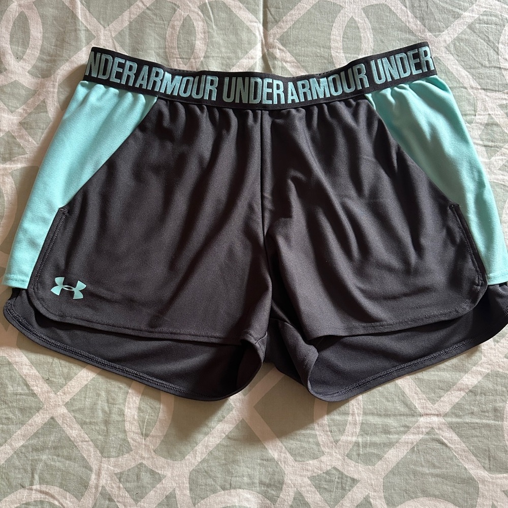 Under Armour Women's Black and Teal Athletic Shorts